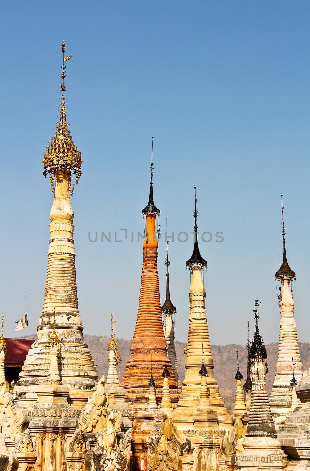 Pagoda in a Temple in Inle lake,Burma by vanillaechoes