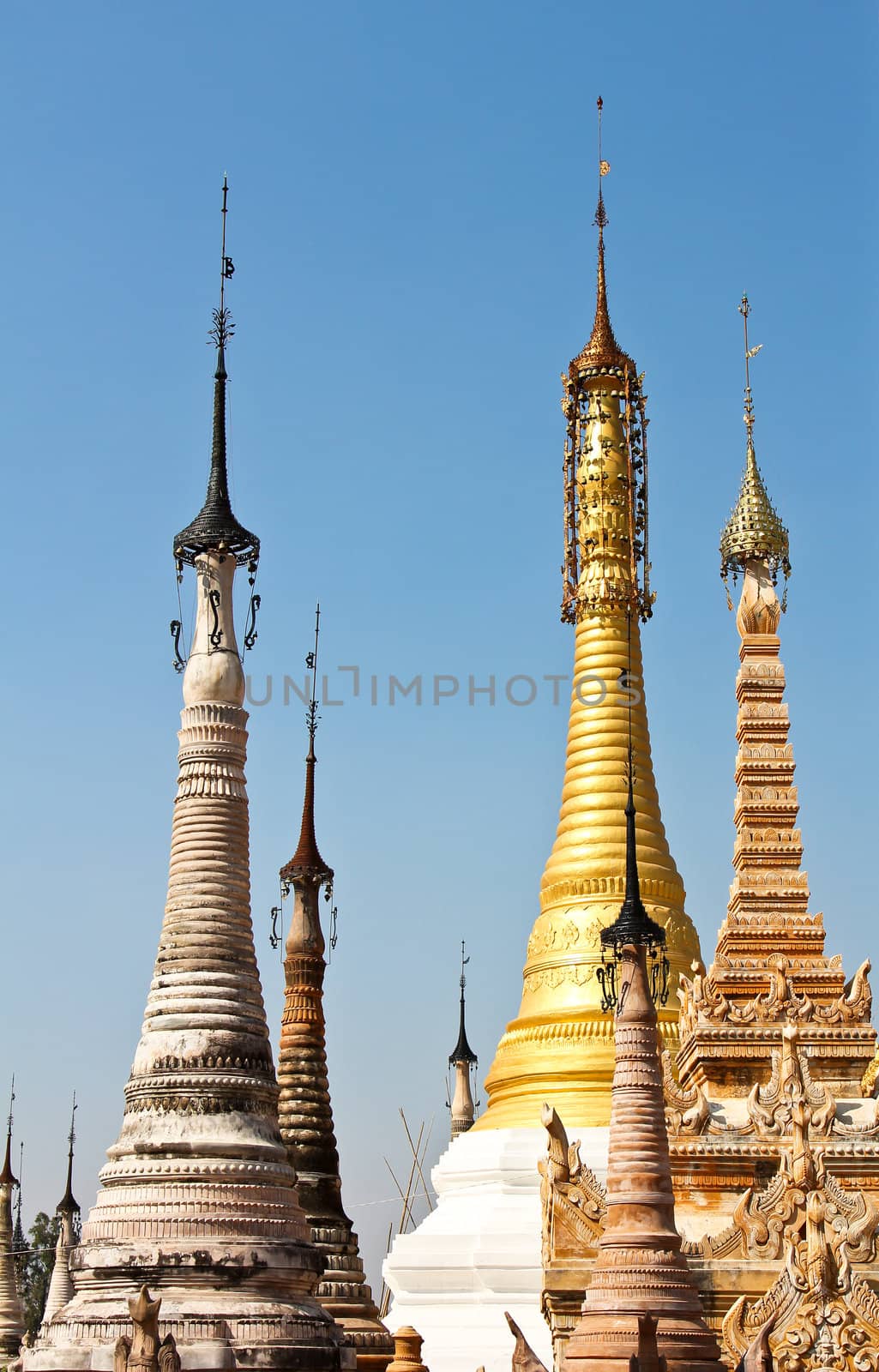 Pagodas in a Temple in Inle lake,Burma