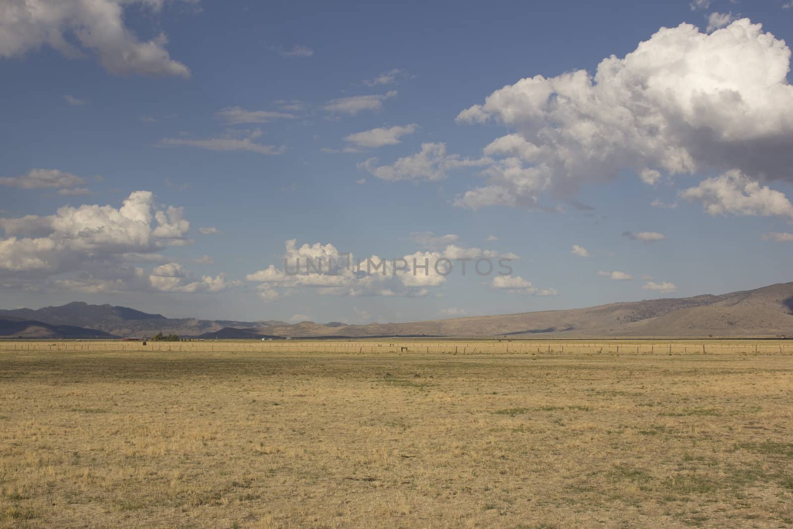 Large open field with clouds in the sky