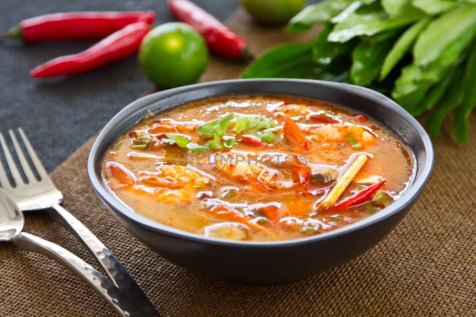 Authentic Thai sour and spicy prawn soup [ Tomyum Kung] by vanillaechoes