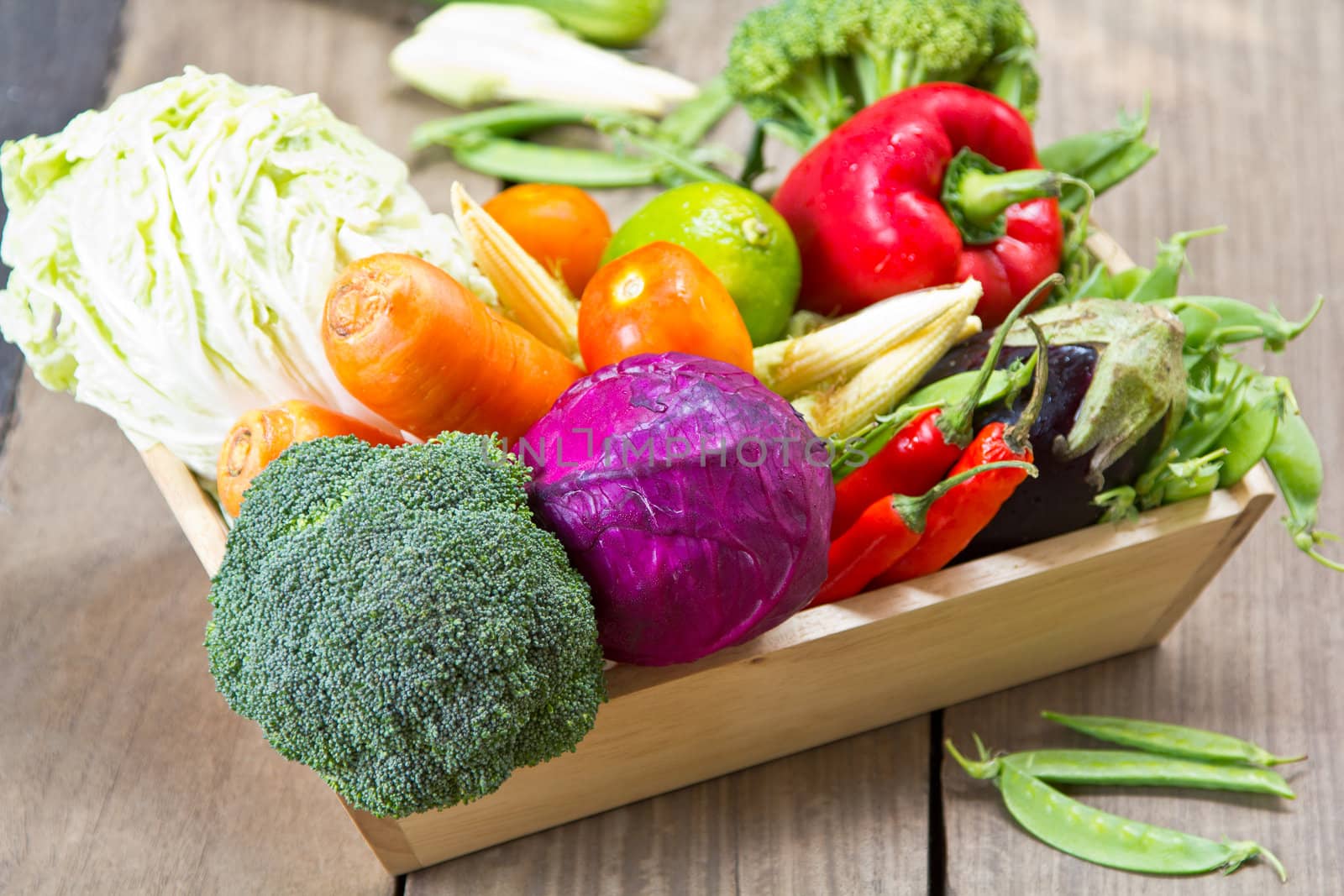 Fresh varieties of Vegetables in tray by vanillaechoes