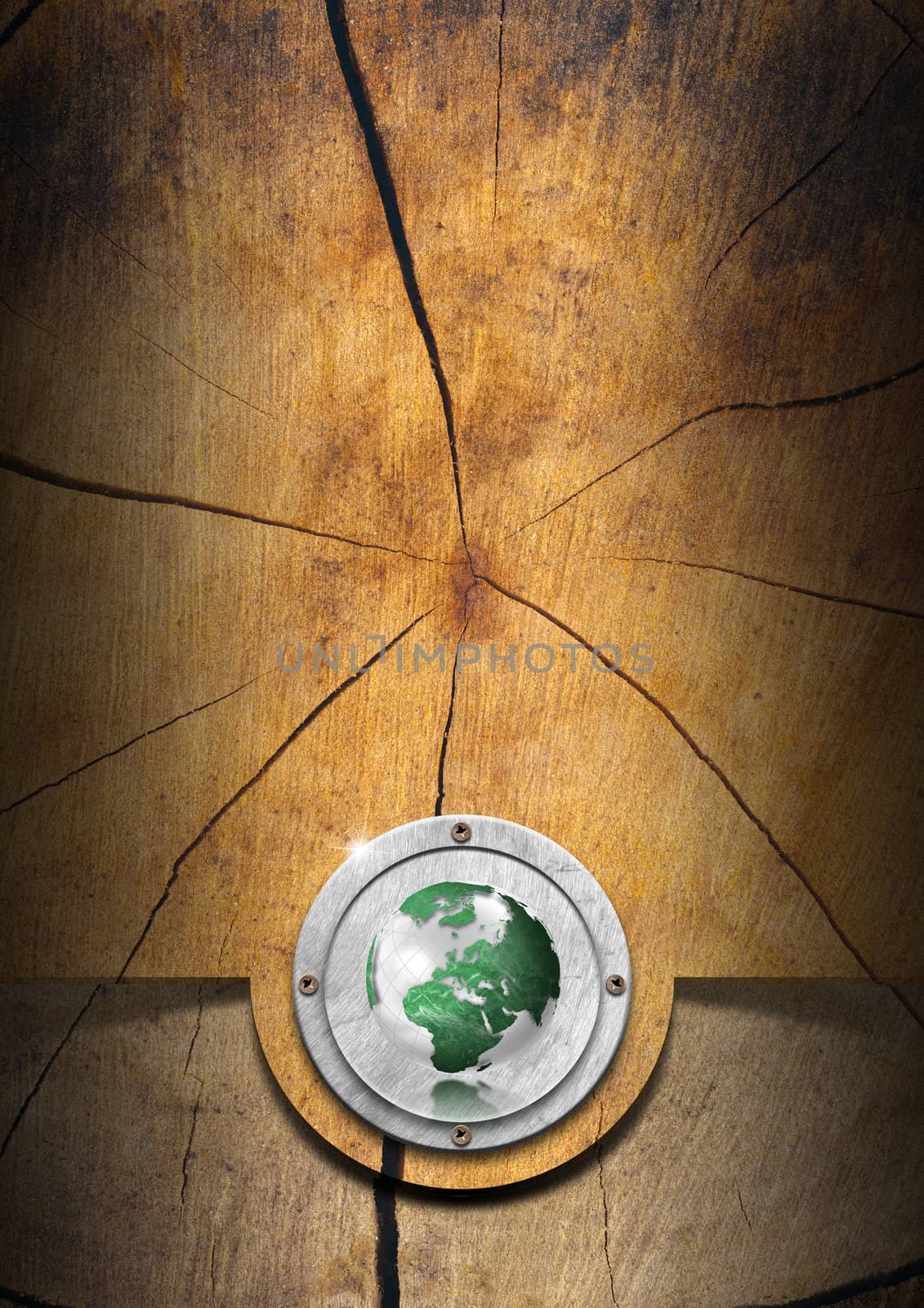Wood eco background with green globe
