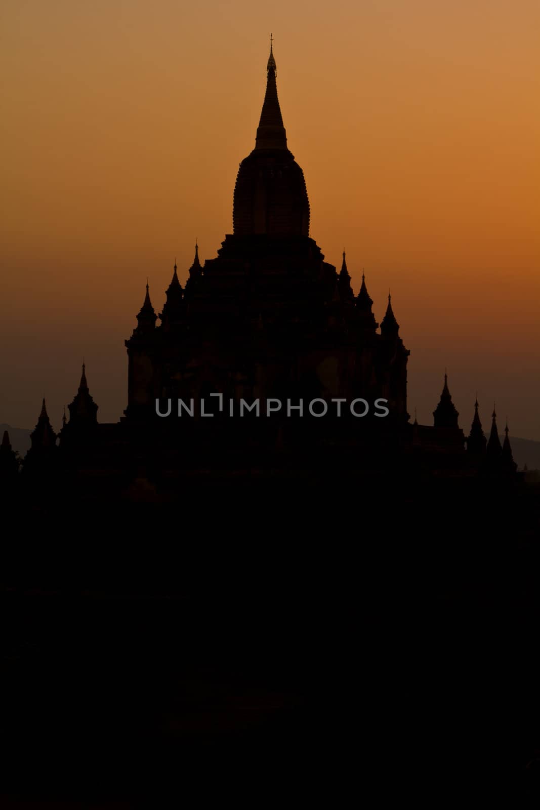 Silhouette of Pagoda at sunset in Bagan,Burma