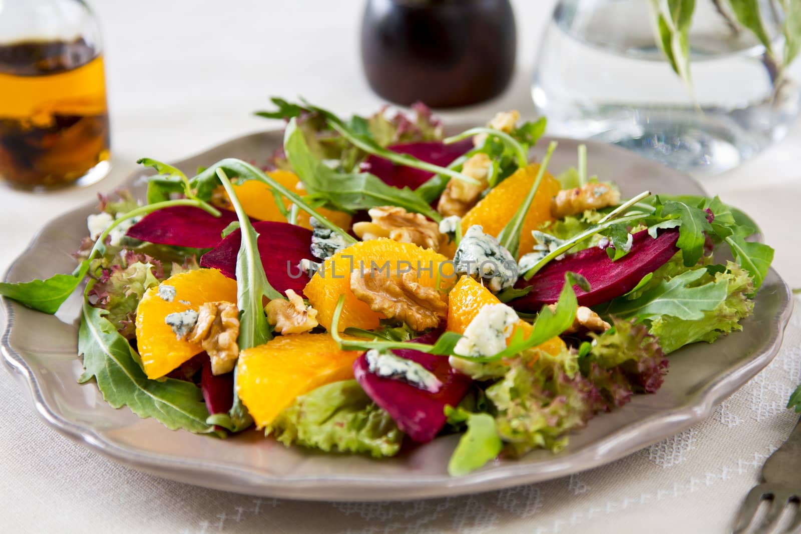 Beetroot,orange with blue cheese and rocket salad