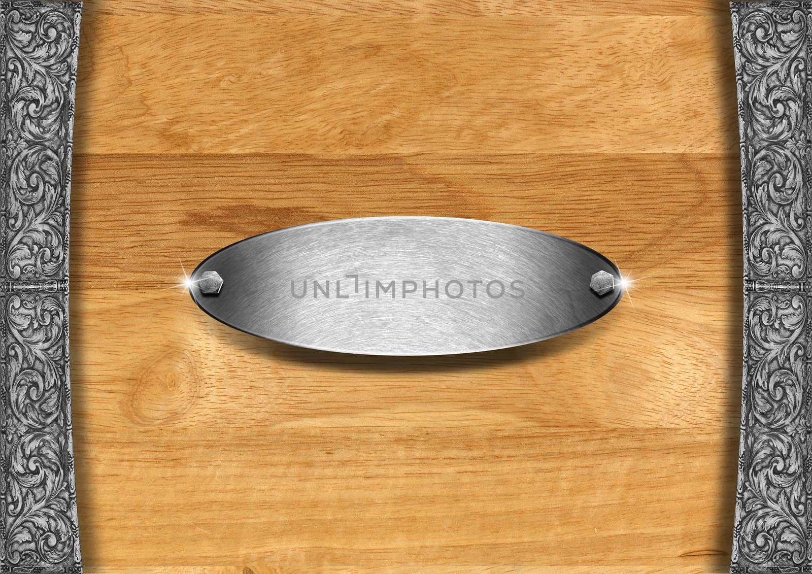 Wood and metal vintage background with metal plate
