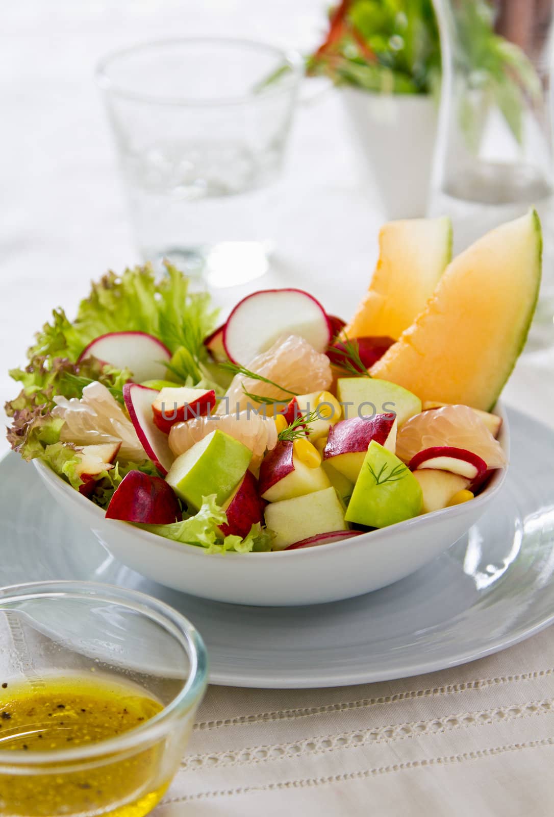 Apple,Melon and Grapefruit salad by vinaigrette