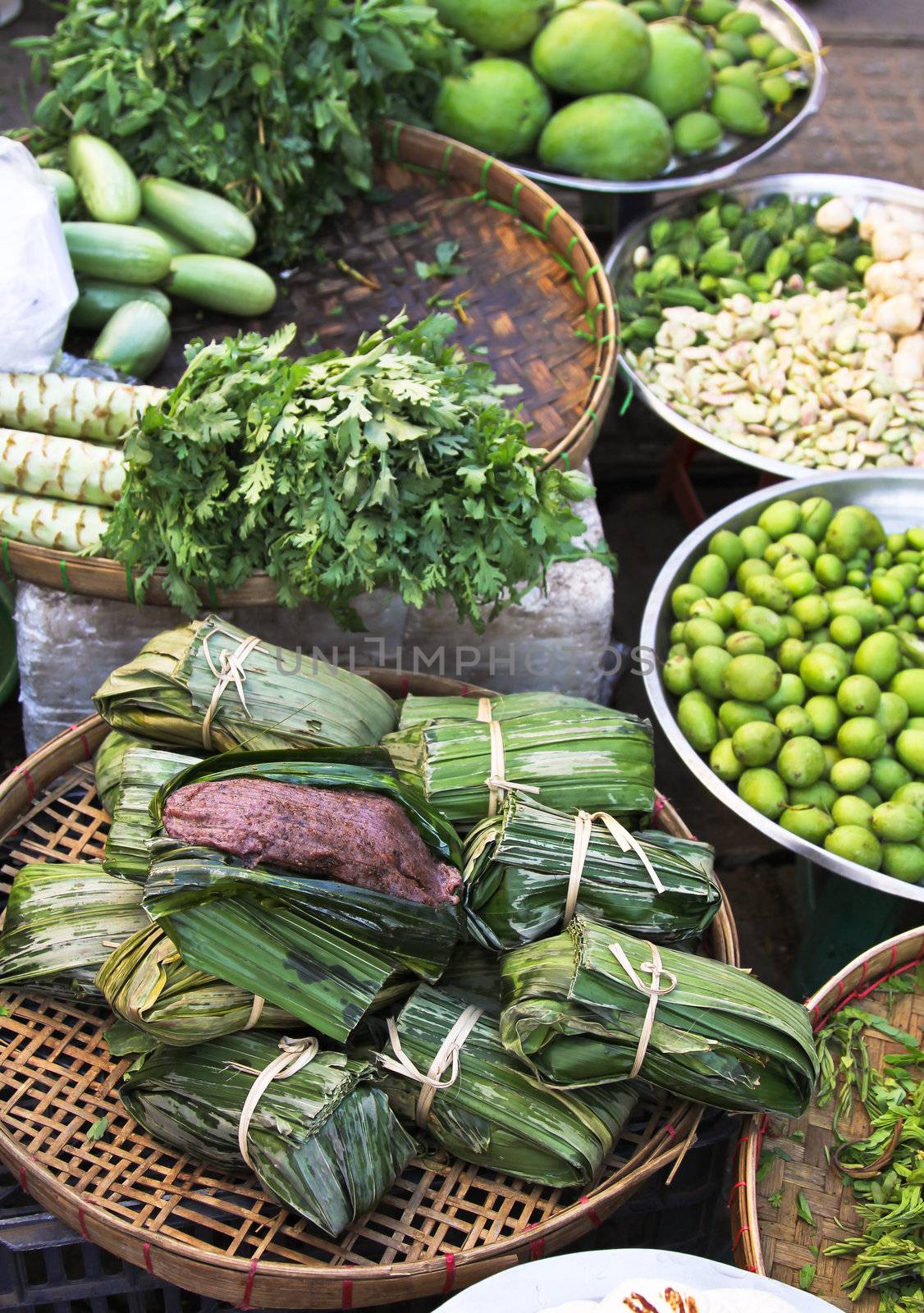 Vegetables stalls in a local Market in Yangon,Burma