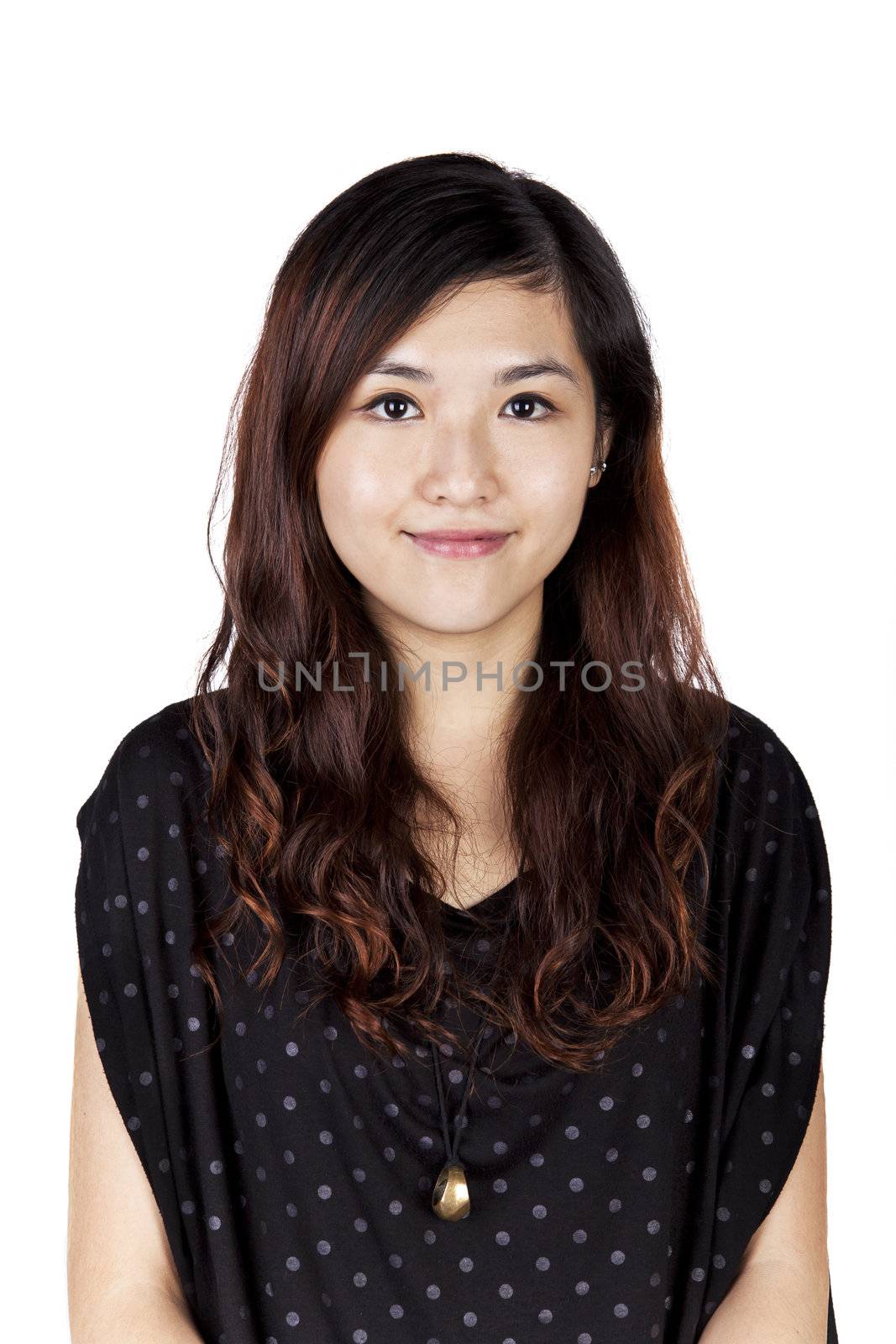 Beautiful asian woman on white background