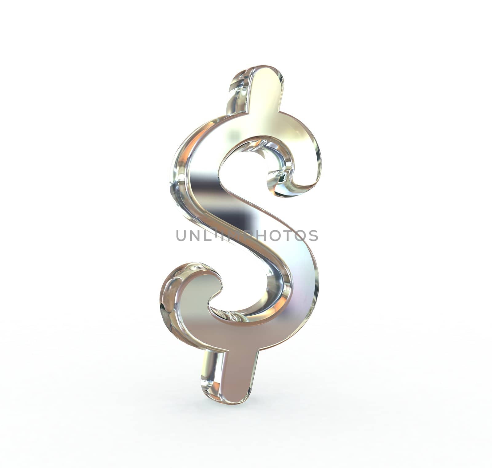 3d metal dollar mark.Isolated white background.