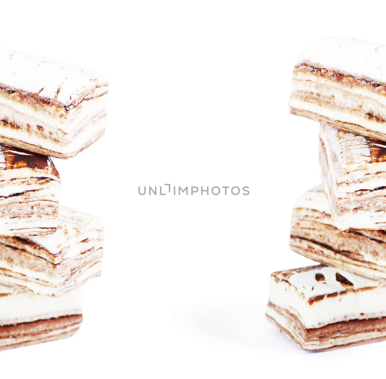 Few pieces of nougat stacked together on white