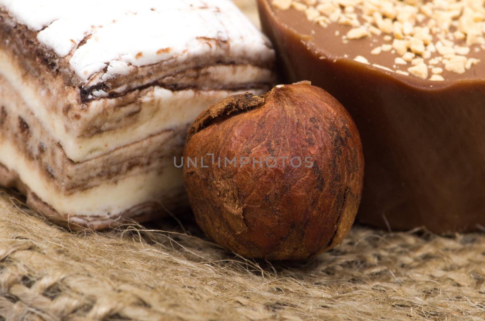 Nuts and sweet on burlap