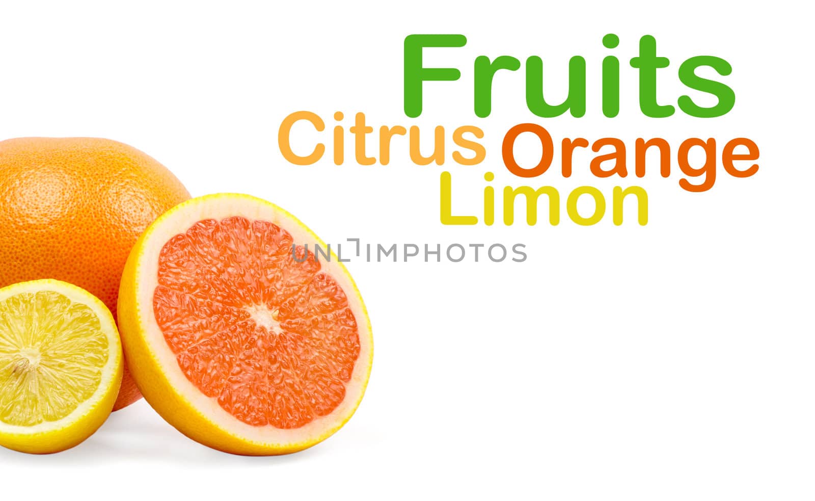 image of a fresh whole lime,lemon and orange isolated on white