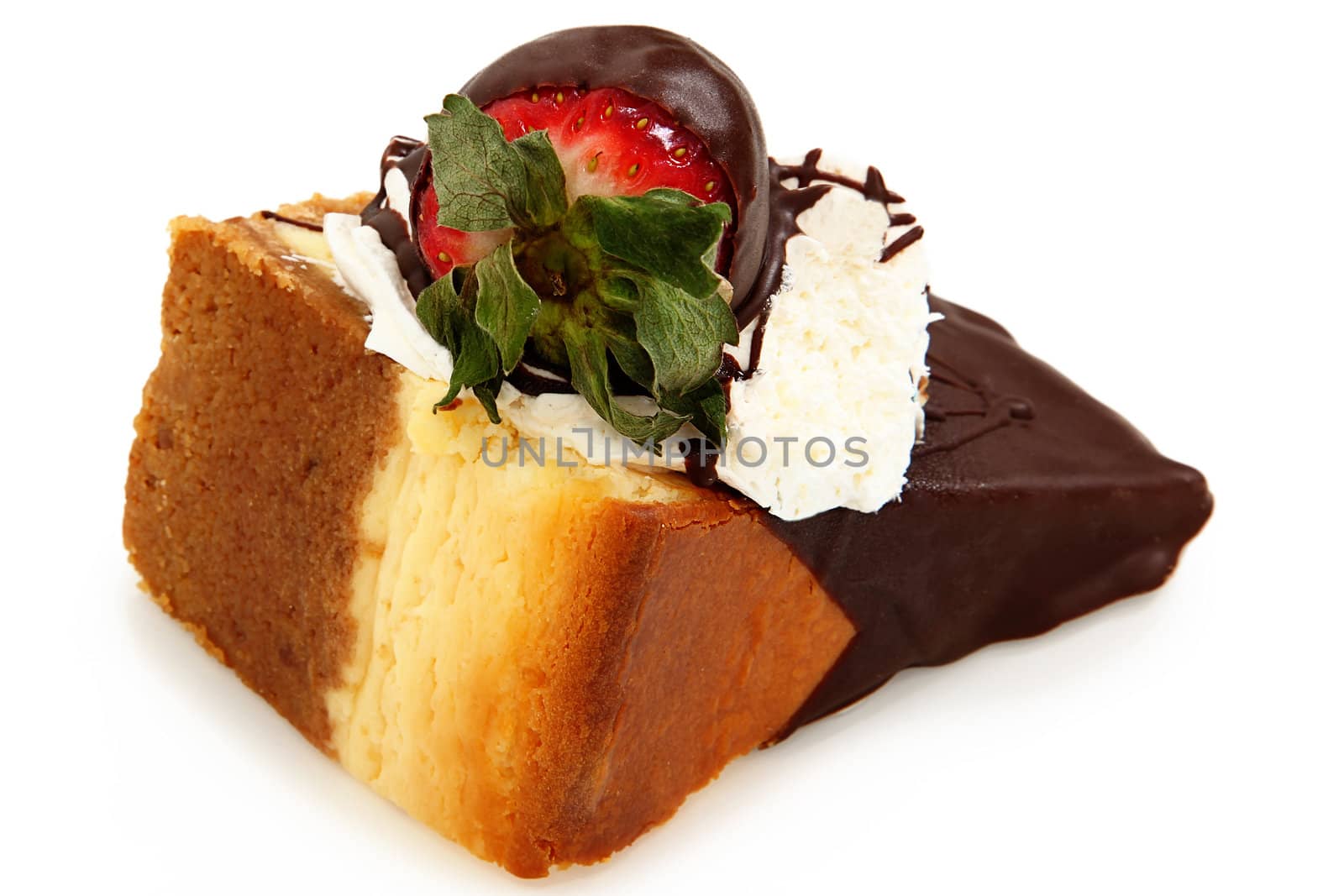 Sliced Cheesecake and Strawberry Dipped in Chocolate Ganache by duplass