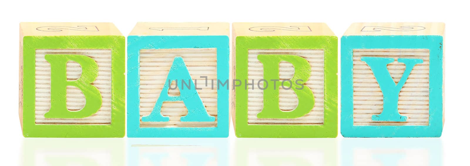 Colorful alphabet blocks. spelling the word baby.