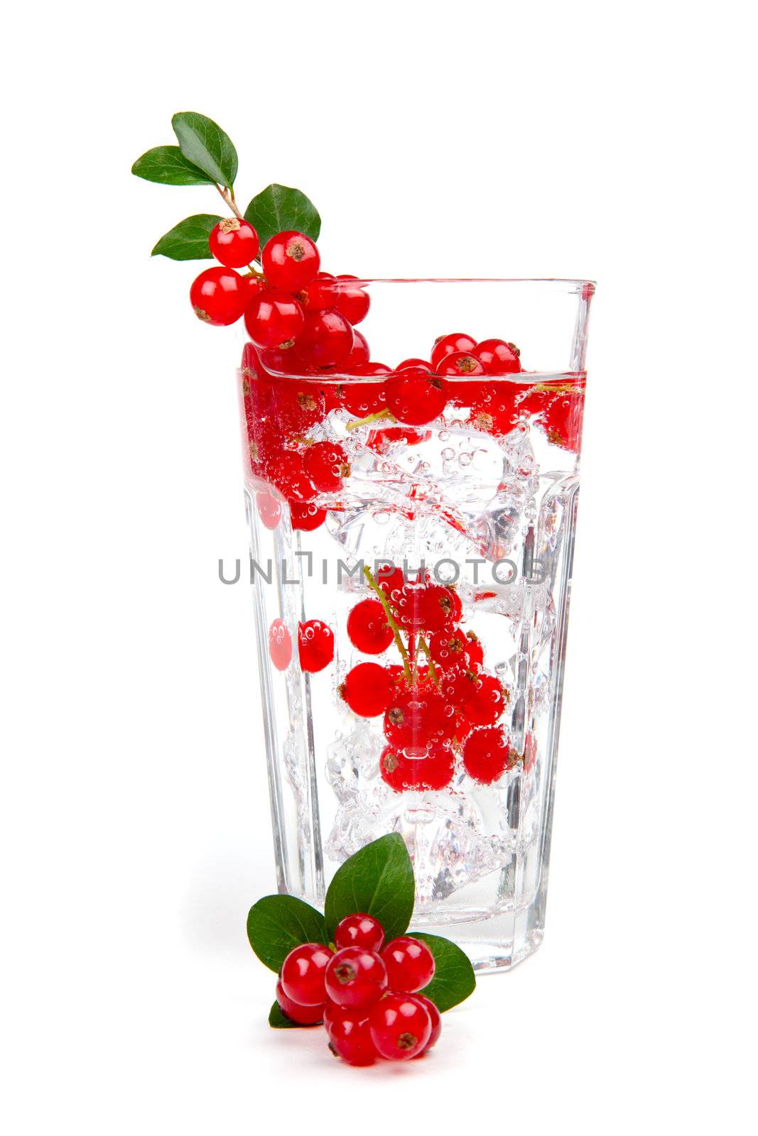 cocktail with ice and berry, isolated on white background