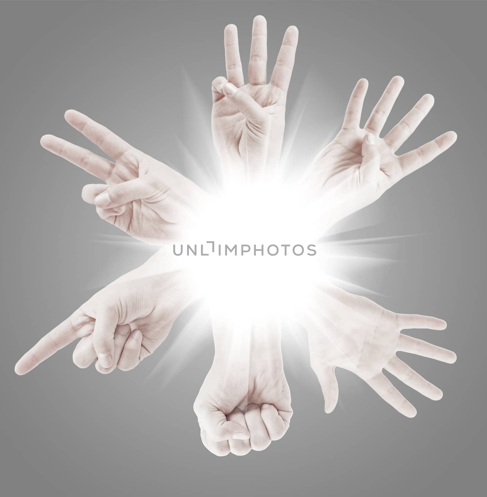 Counting man hands (0 to 5) isolated on white background