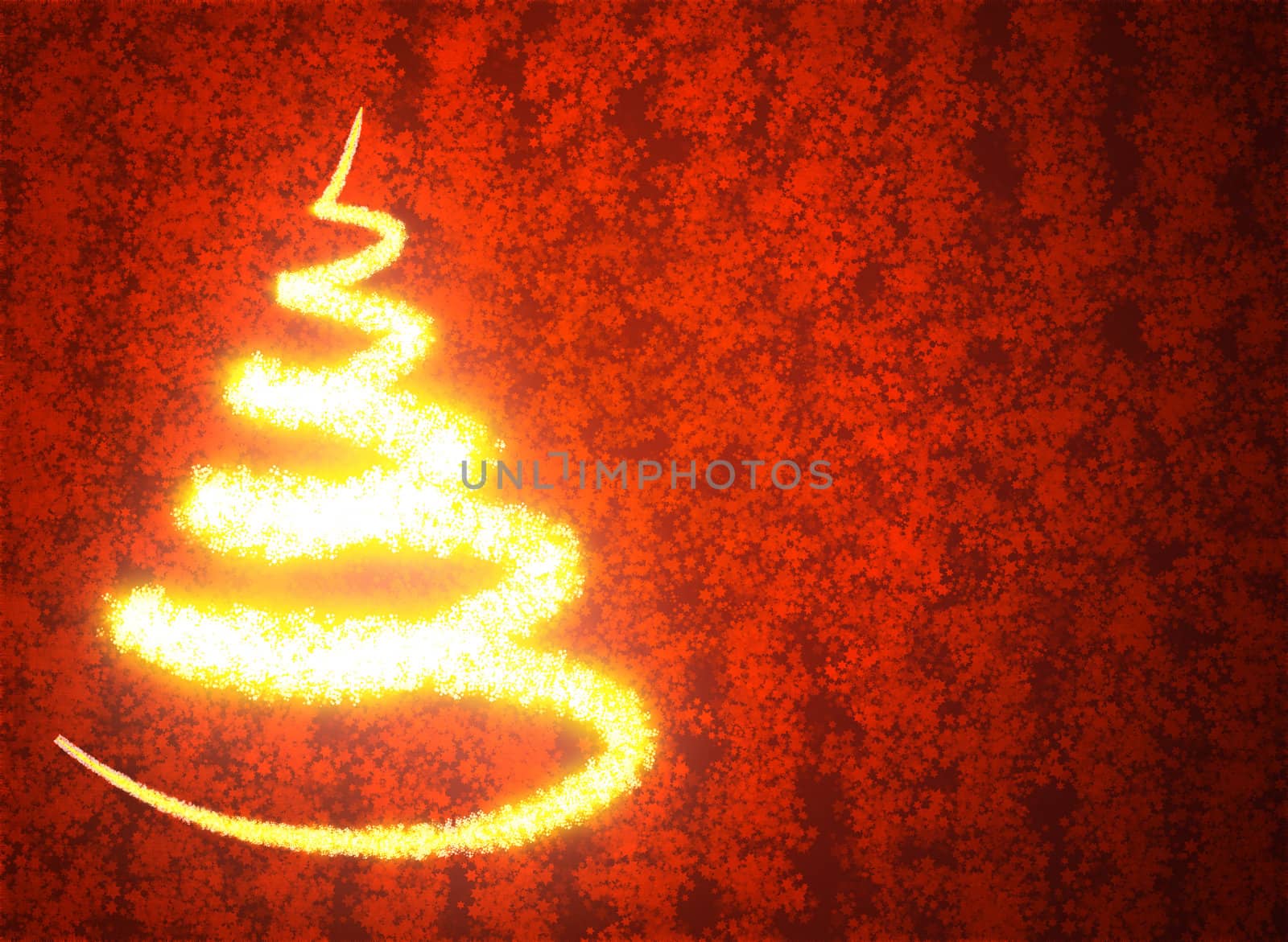 Abstract golden christmas tree on red background