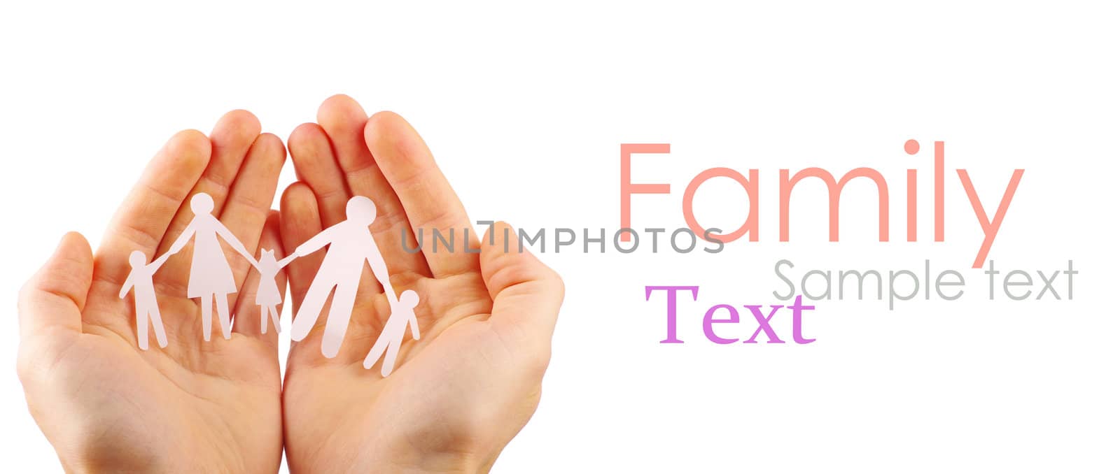Paper family in hands isolated on white background by oly5