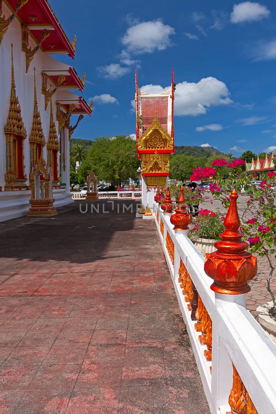 Beautiful Buddhist temple on  background of blue sky, Thailand.