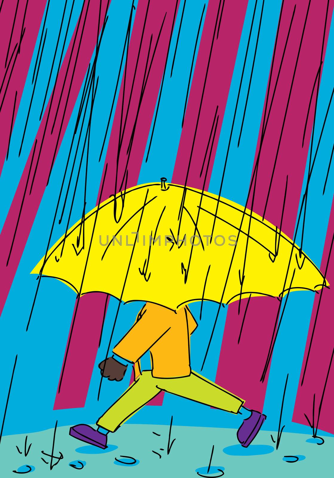 Person partially hidden with umbrella walking in the rain