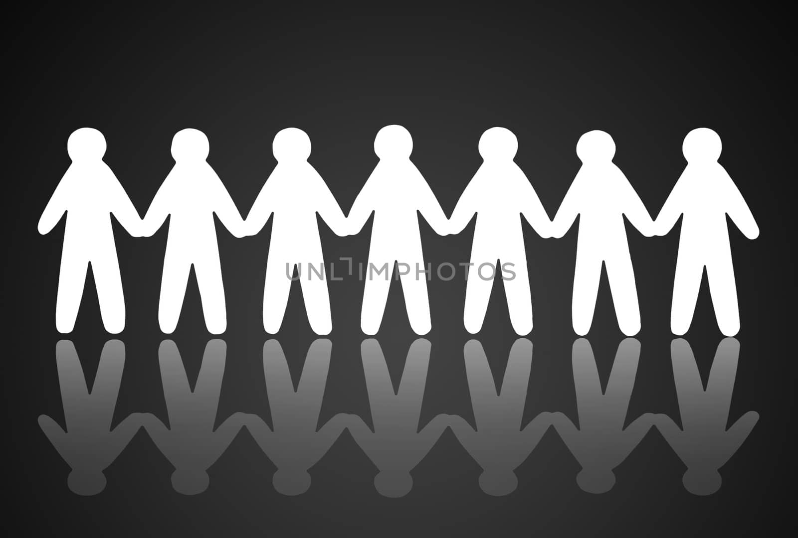 team of paper people on violet background