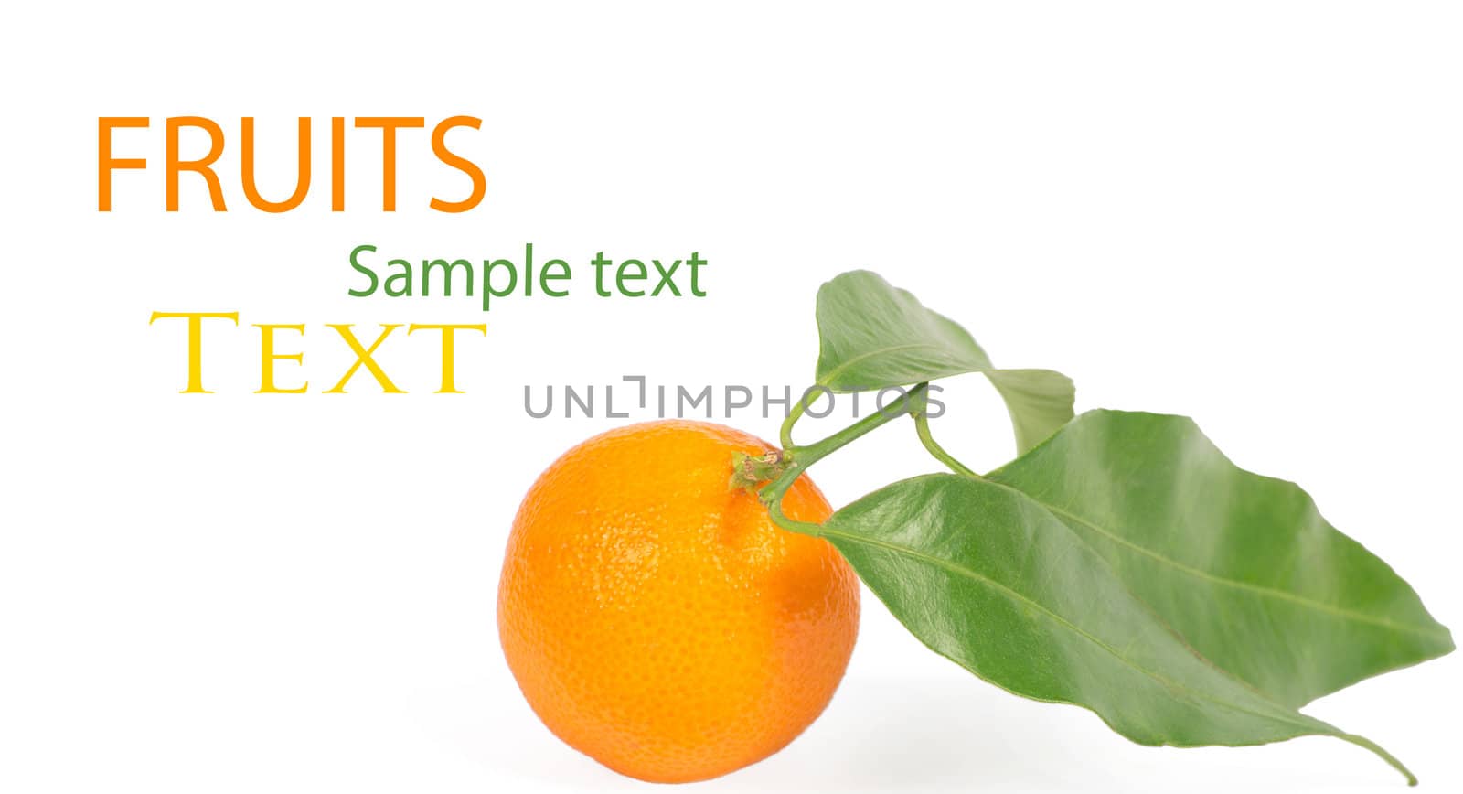 Tangerine with green leaves isolated on white