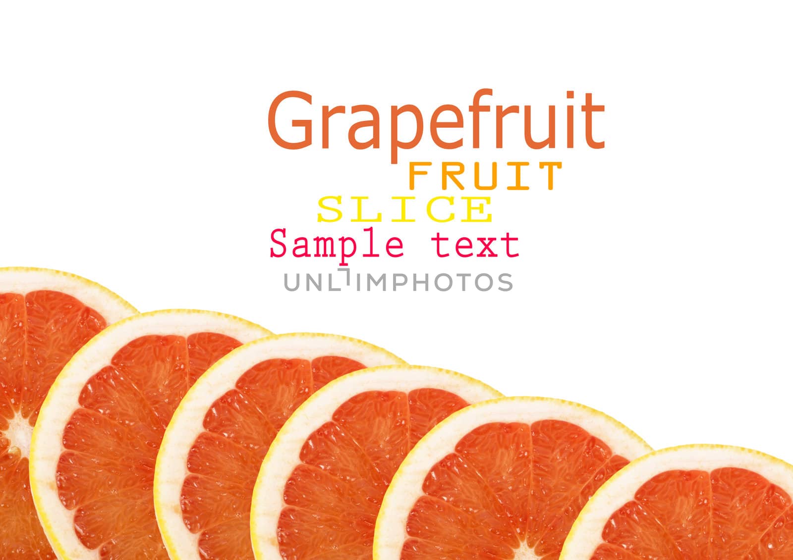 Ripe sliced of red grapefruit isolated on white background