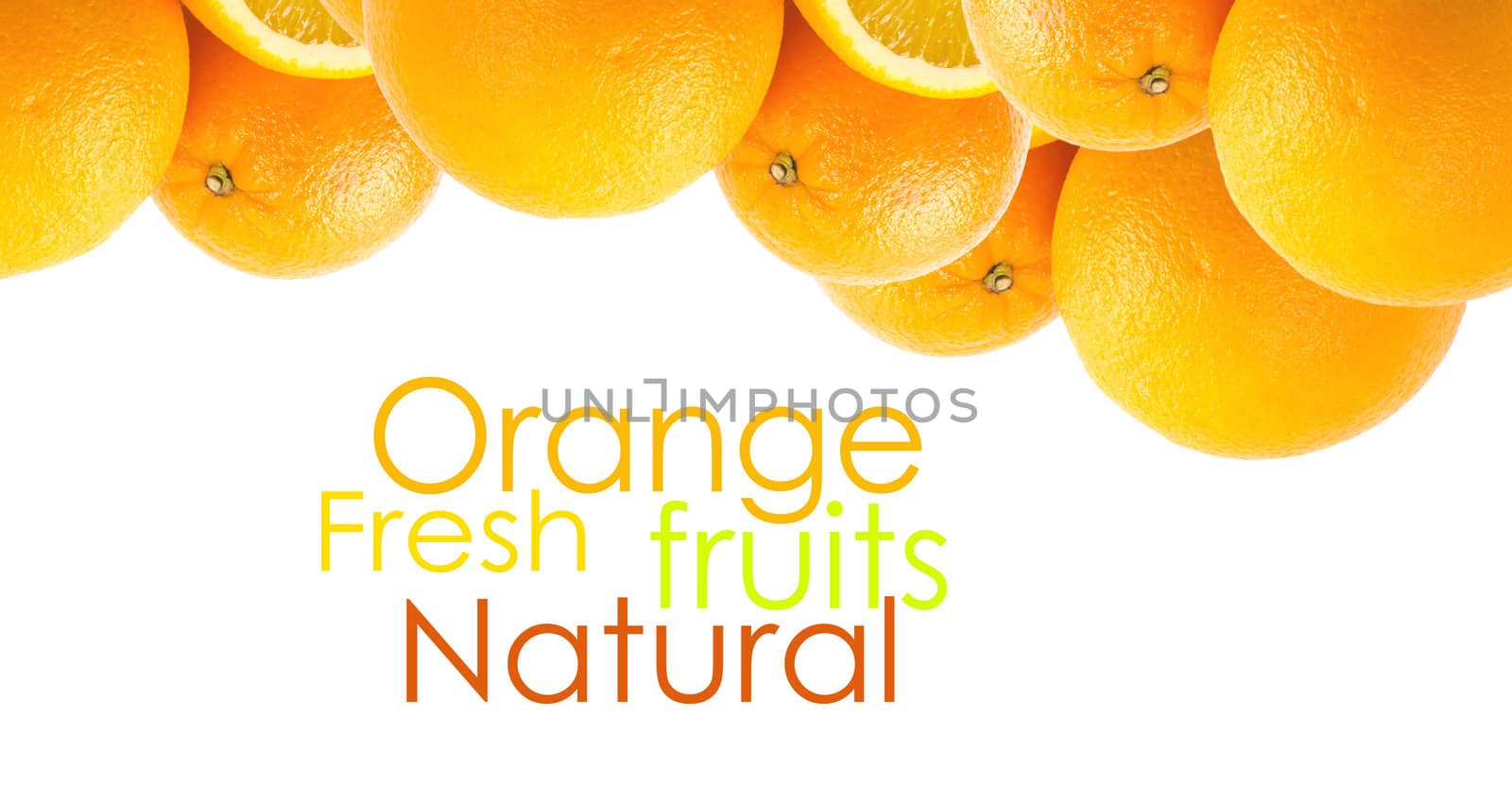 Two and half oranges isolated on white background