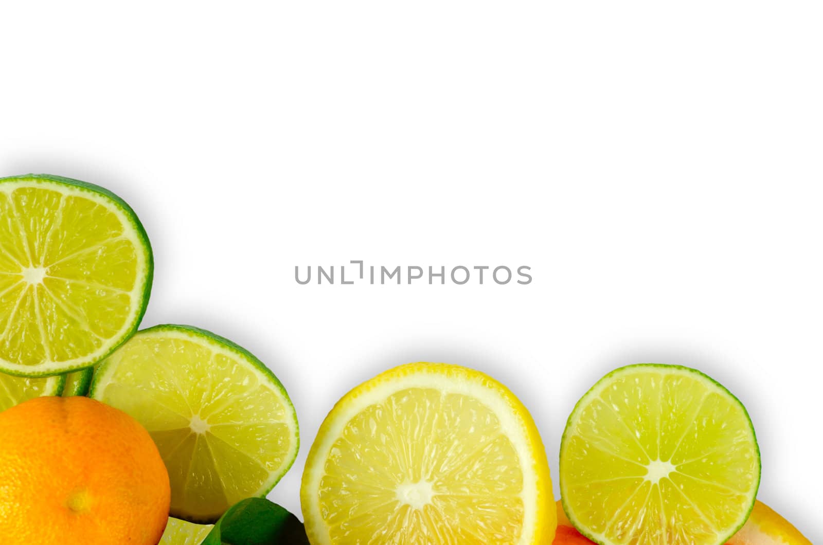 Vitamin C Overload, Stacks of sliced fruit isolated on white