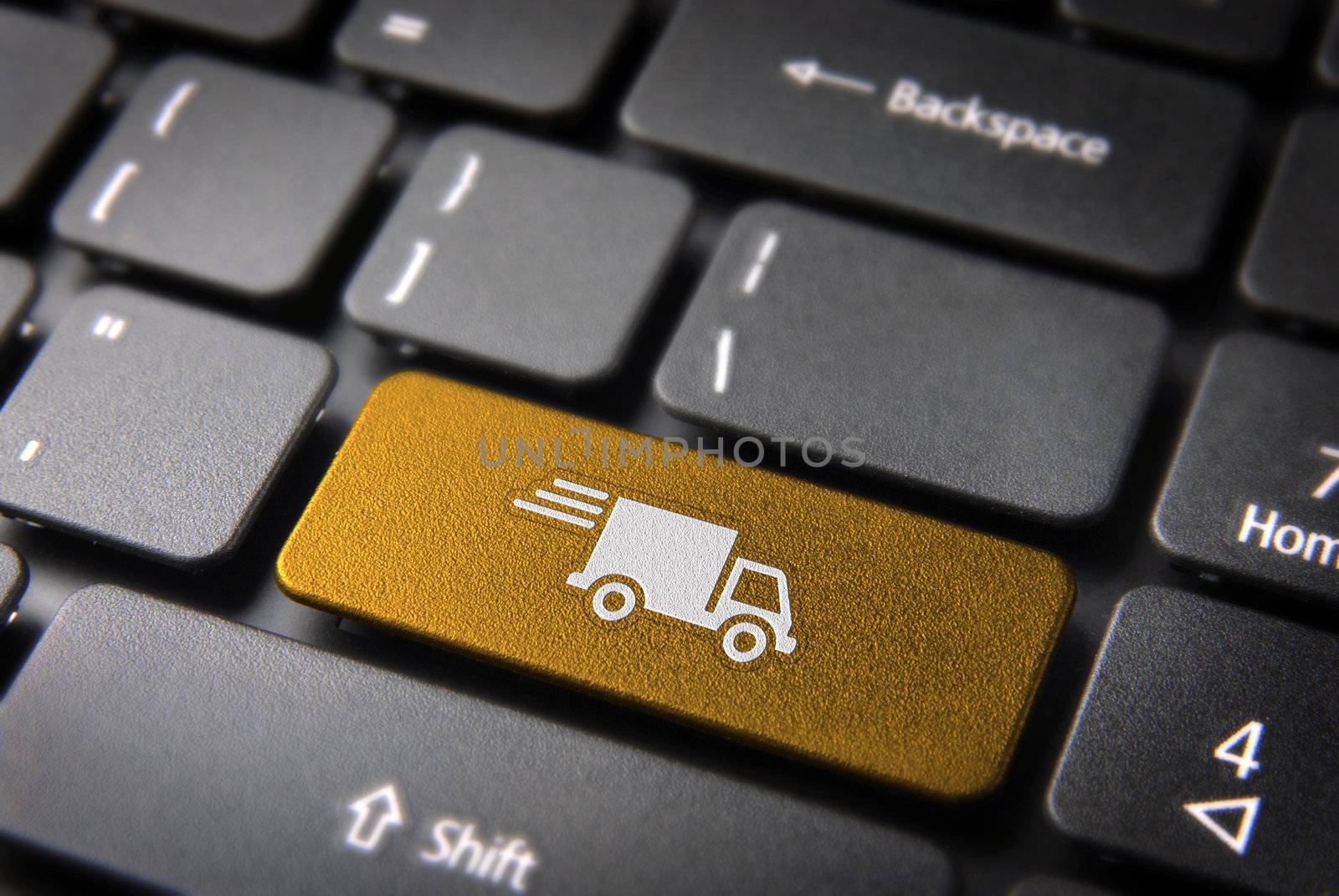 Yellow delivery keyboard key cargo business background by cienpies