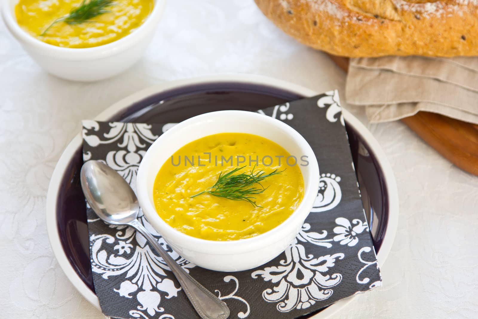 Pumpkin soup by wholemeal bread