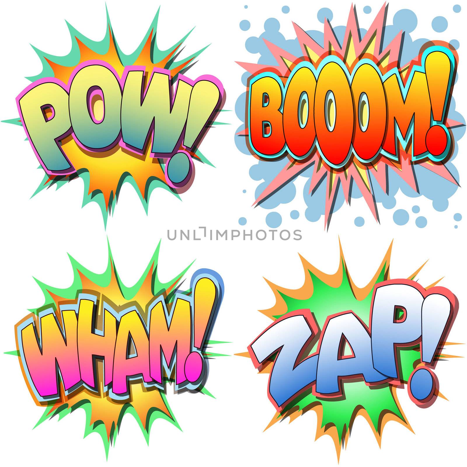 A Selection of Comic Book Illustrations Pow, Boom, Wham, Zap