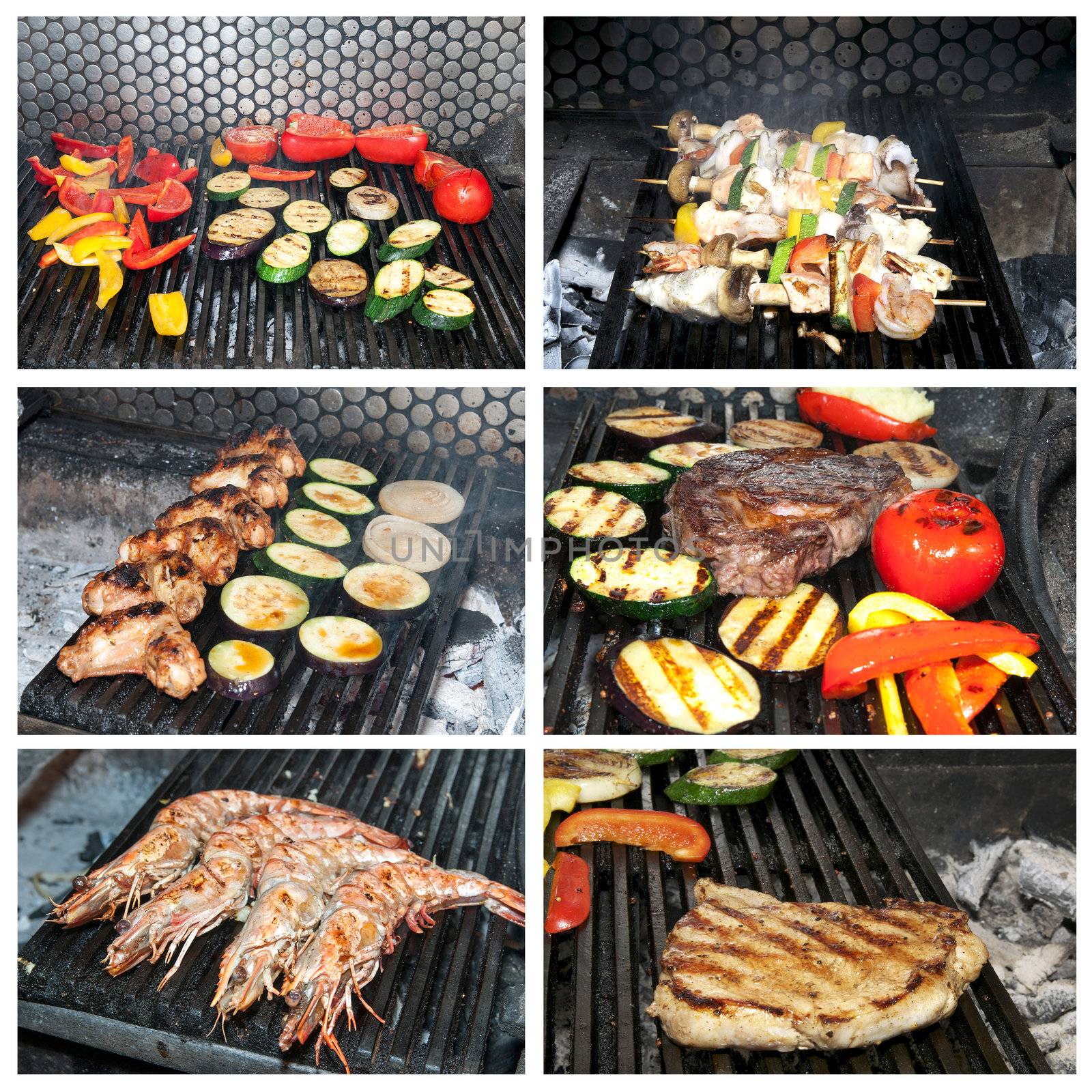 grilling meat vegetables and seafood