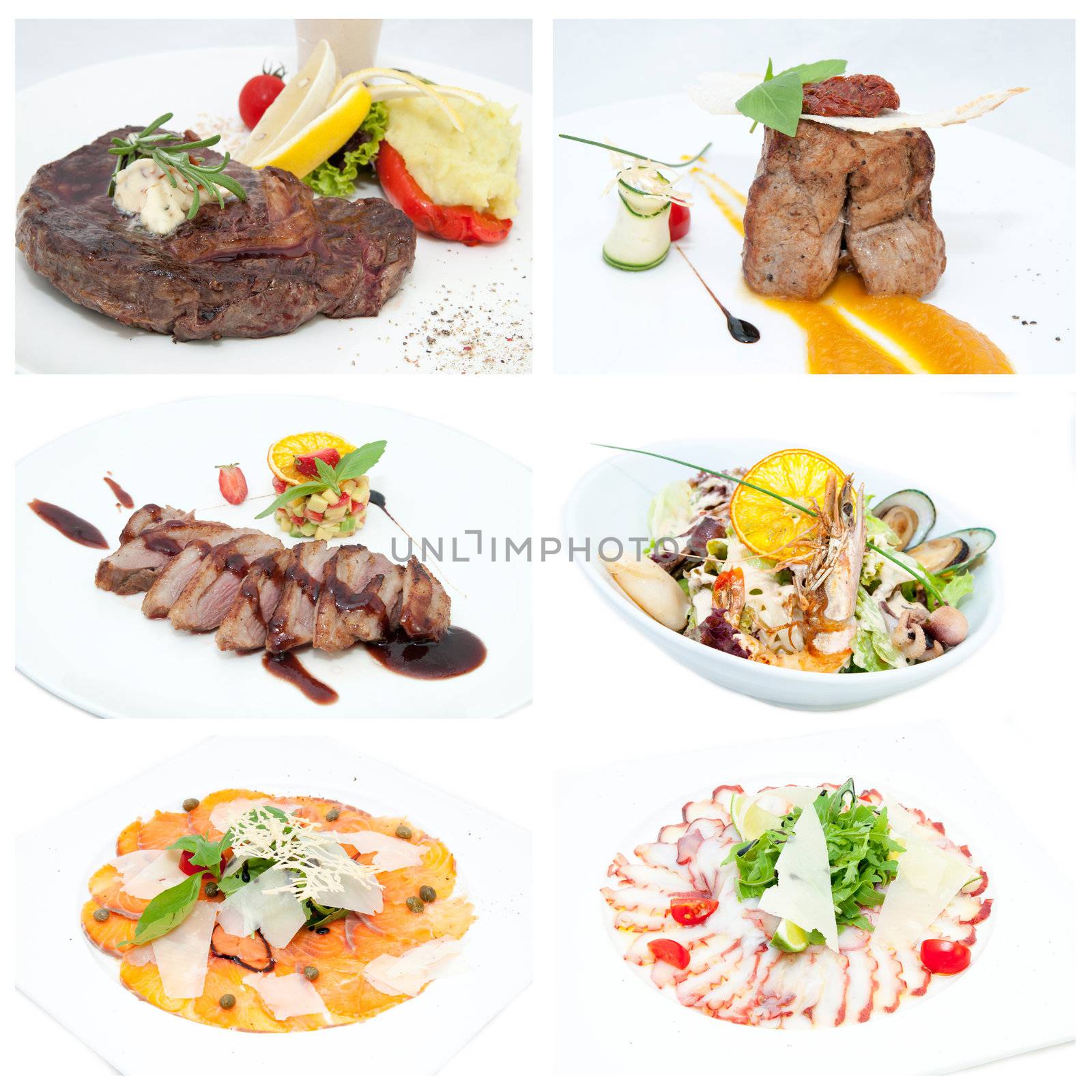series of meat and salads