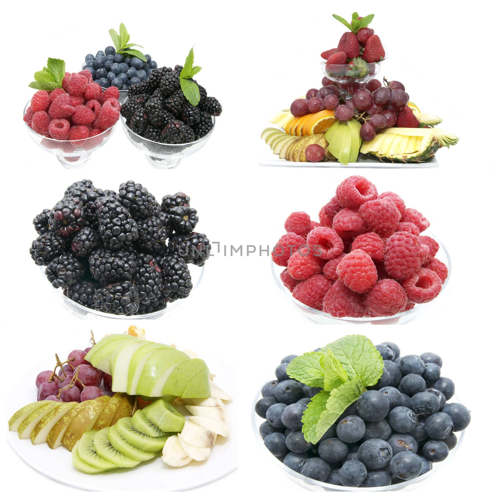 Set of fruits and berries on white background