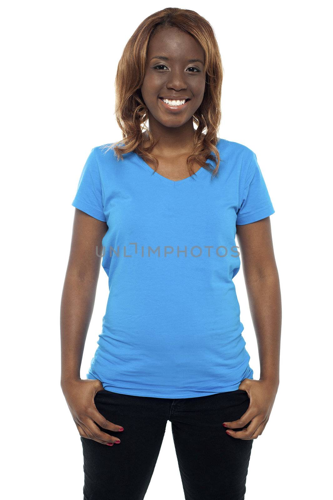 Stylish african girl posing in rich style isolated against white background