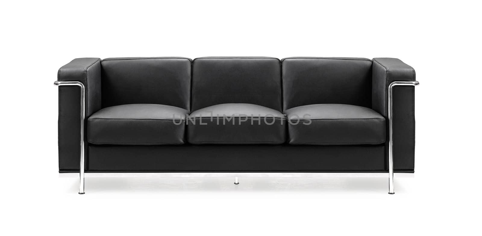 Image of a modern black leather sofa isolated