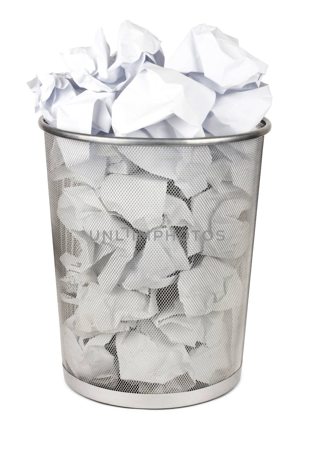 Metal trash bin for paper isolated on white