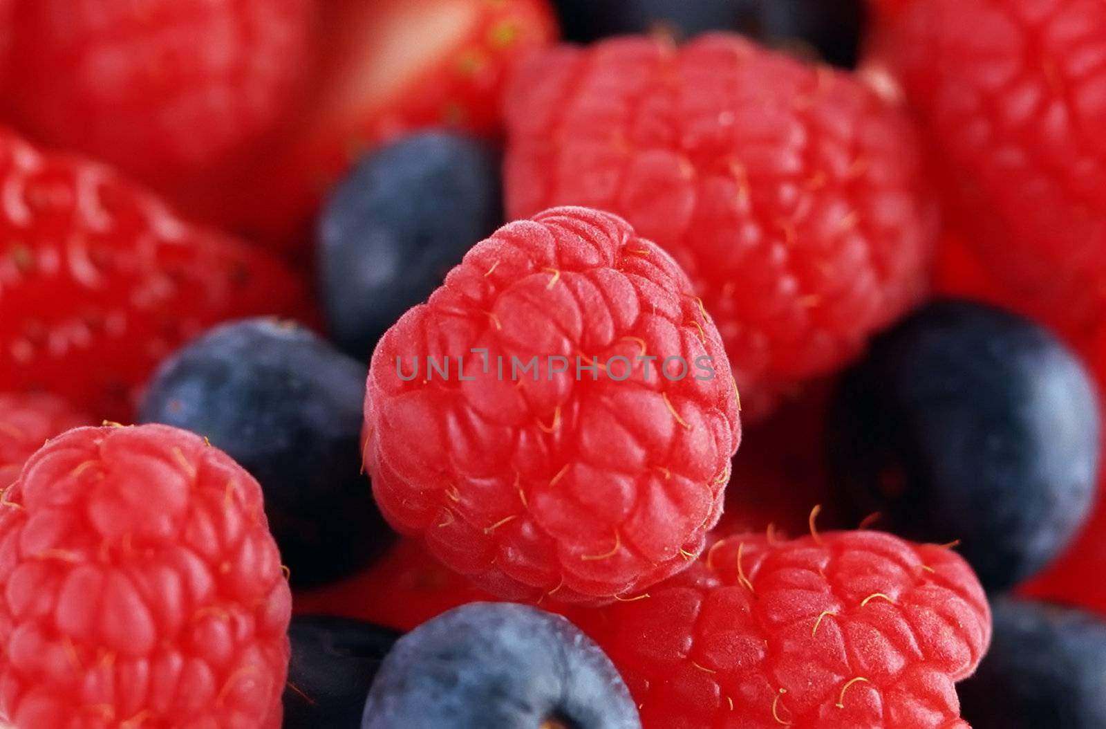fresh blueberries and raspberries