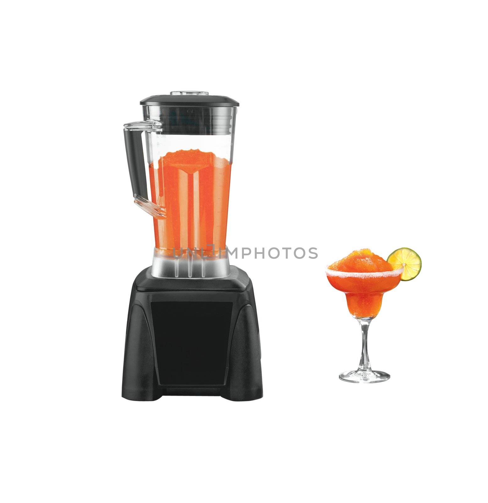 black blender with juice isolated over white background