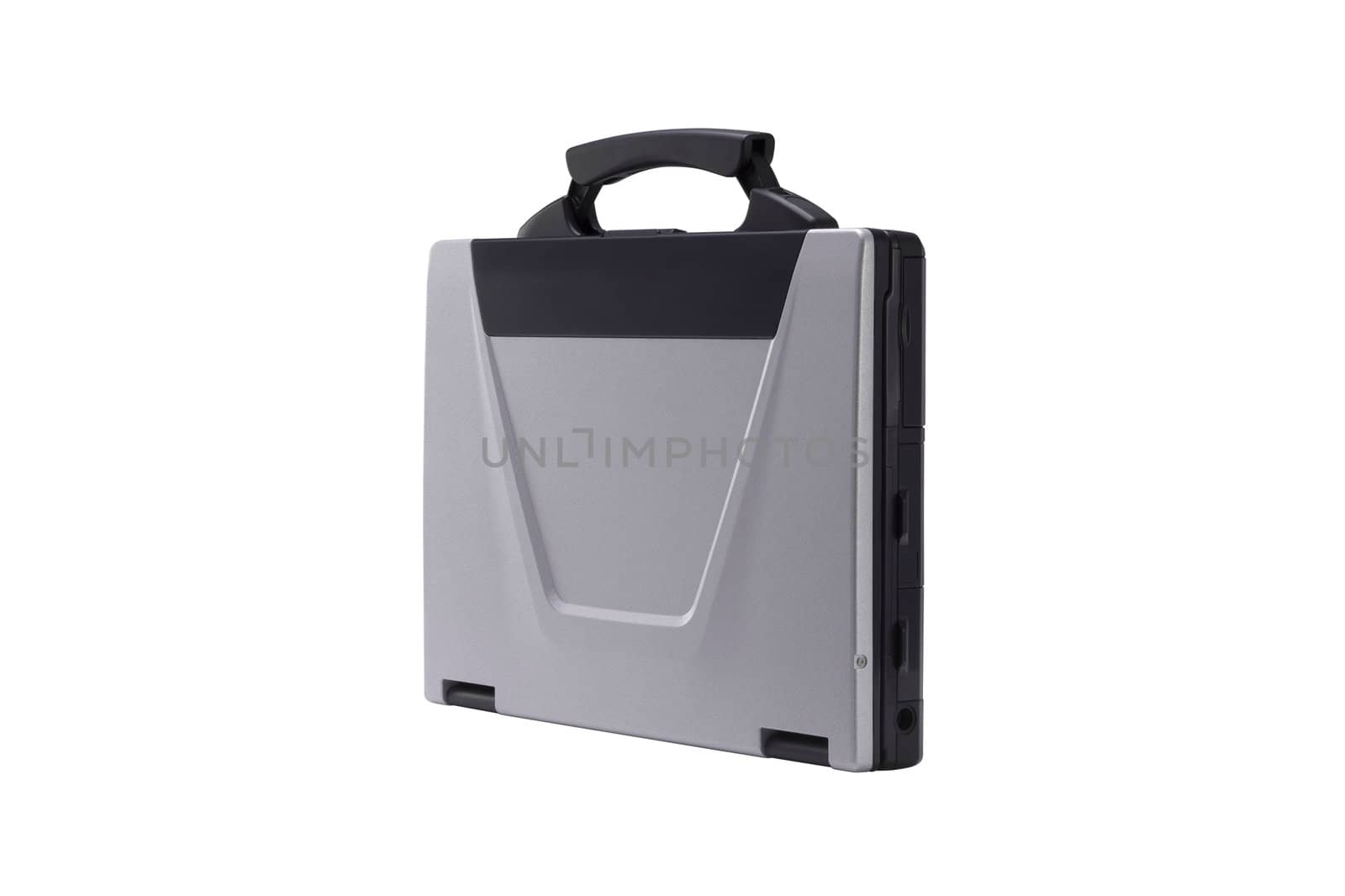 Black plastic toolbox on white