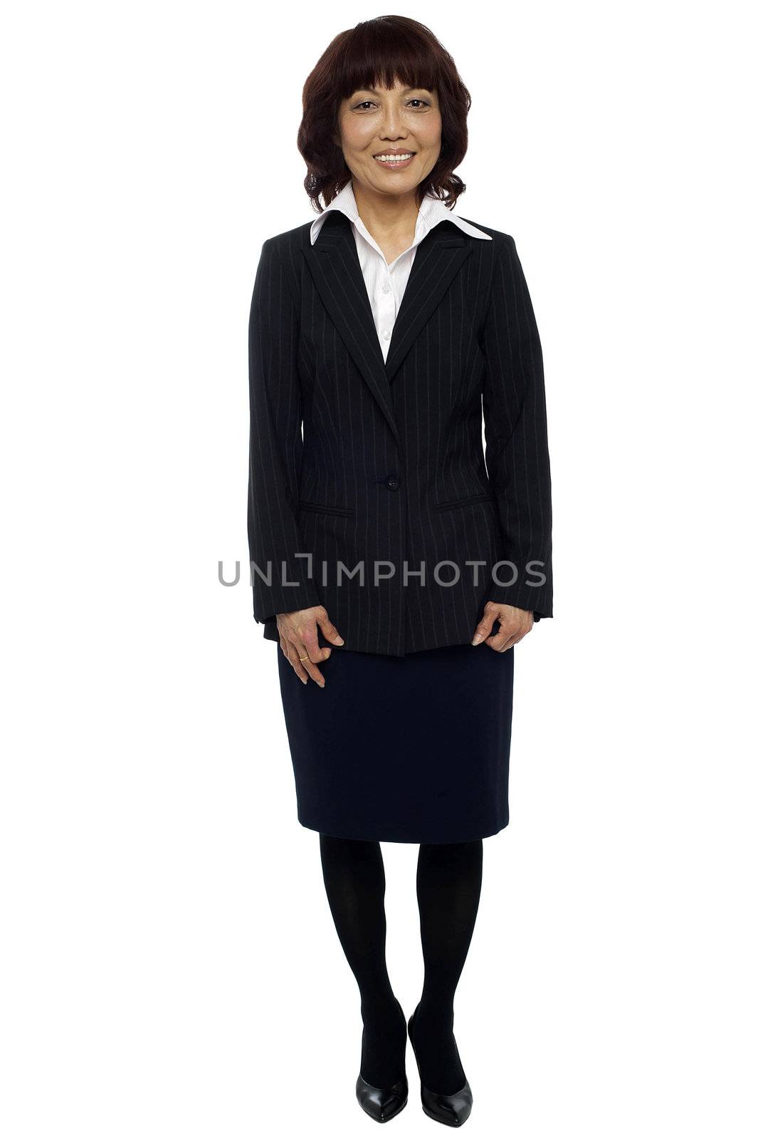 Experienced Asian business lady. Team leader. Full length portrait
