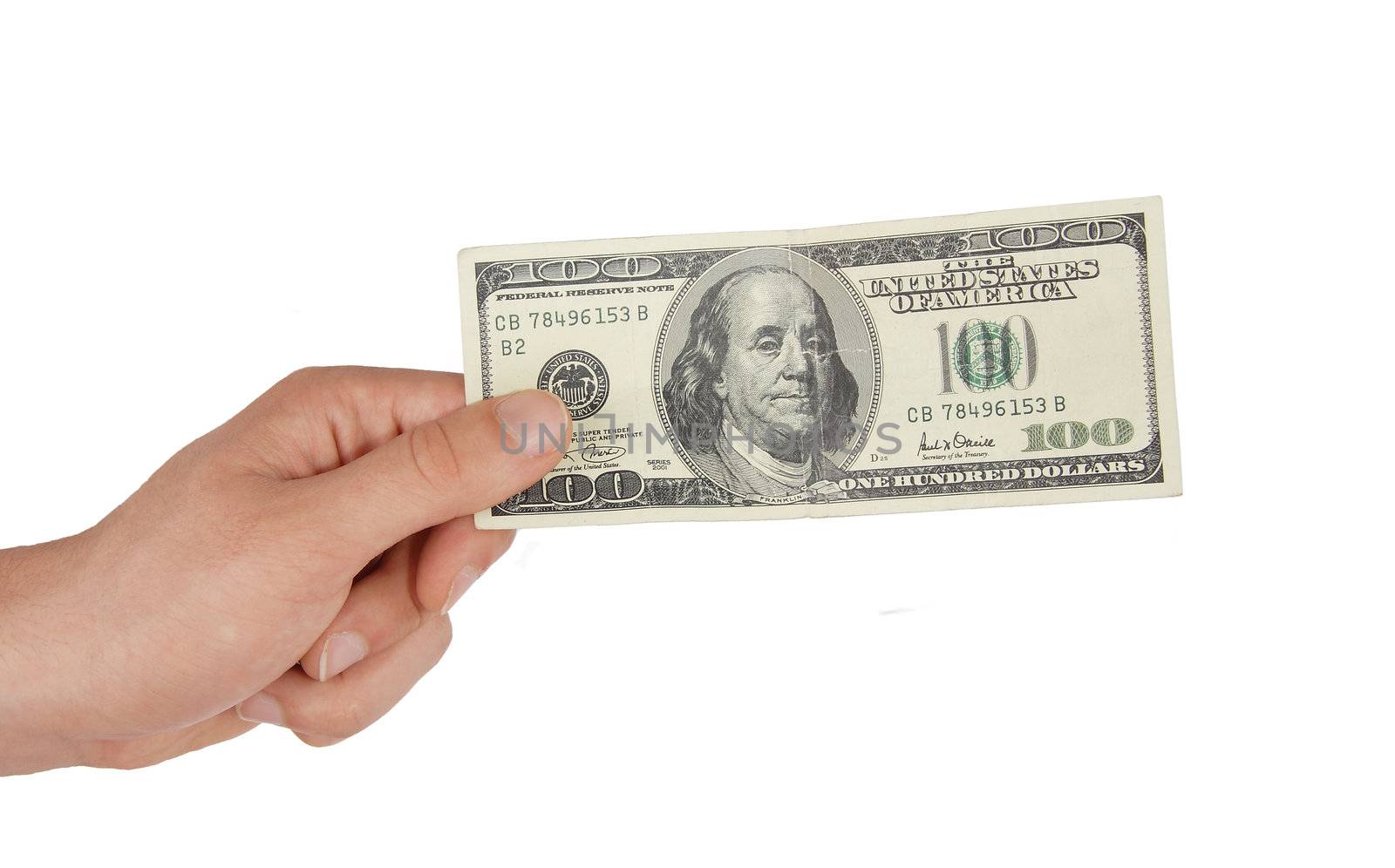 Hand giving money to other hand isolated