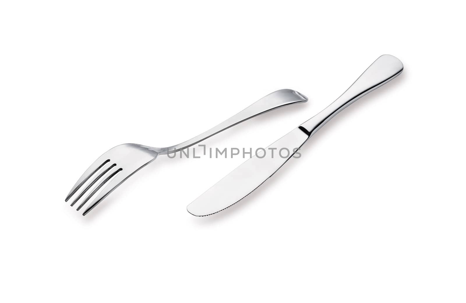 Flatware on white background. Fork and knife.