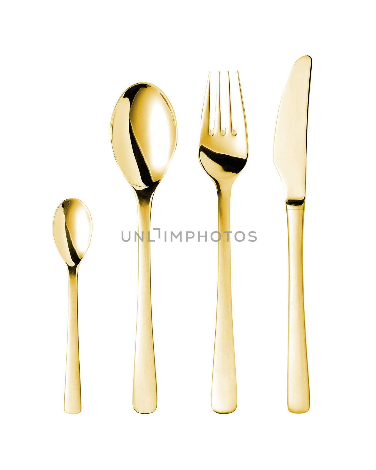 a set of golden cutlery