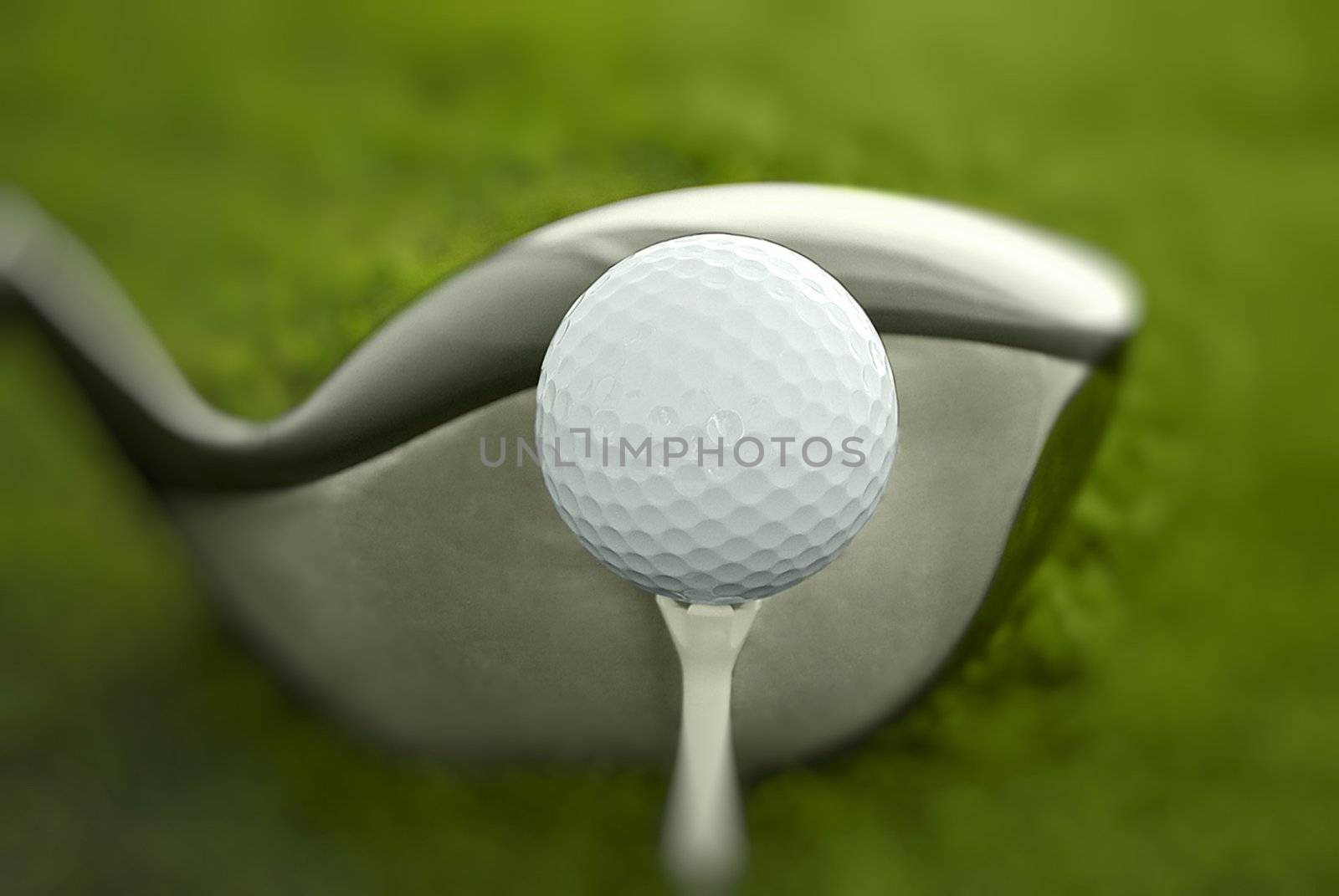 Golf club and ball in grass