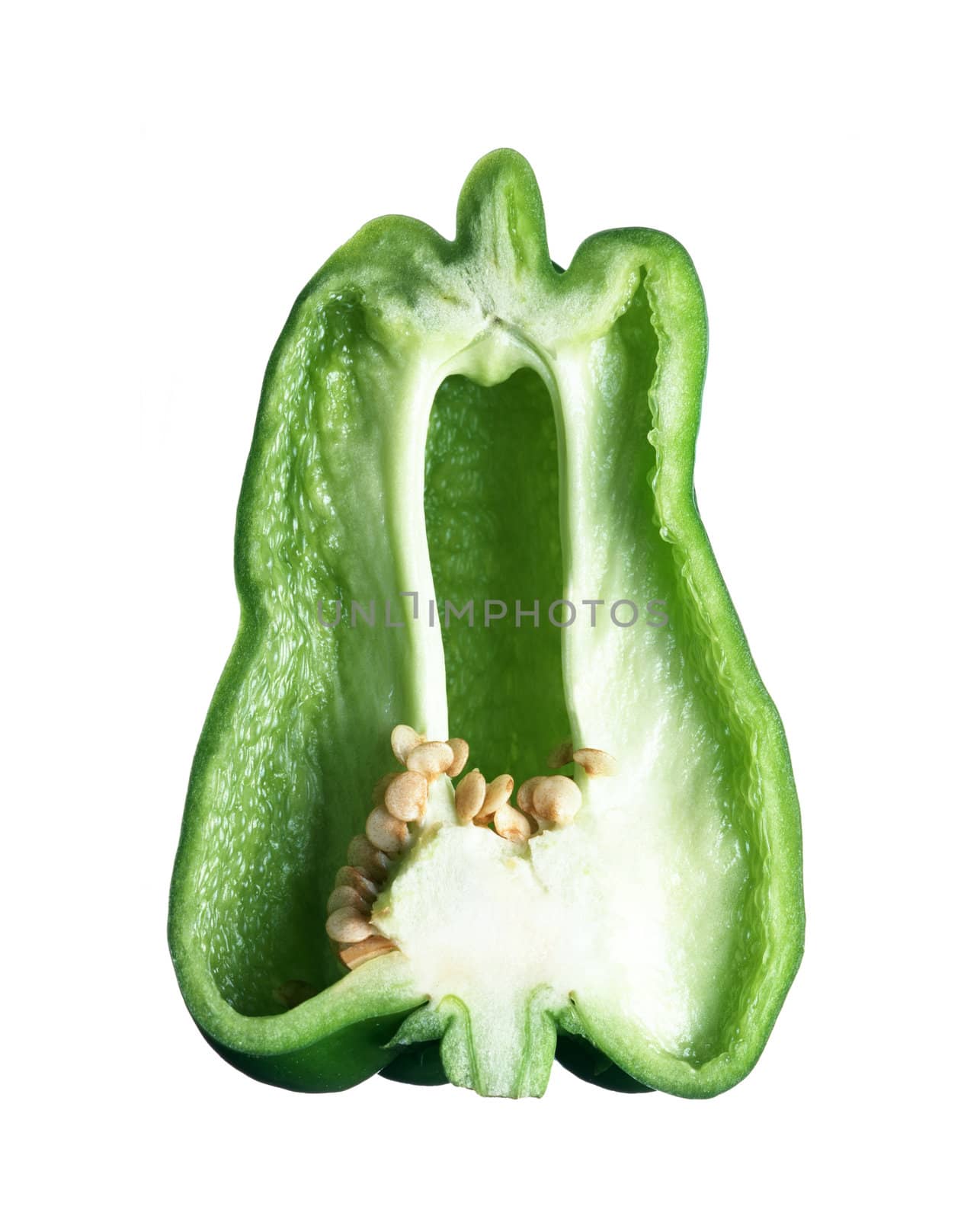 Cross section of green pepper isolated on white