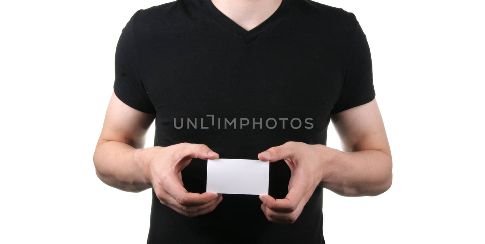 man holding blank business card