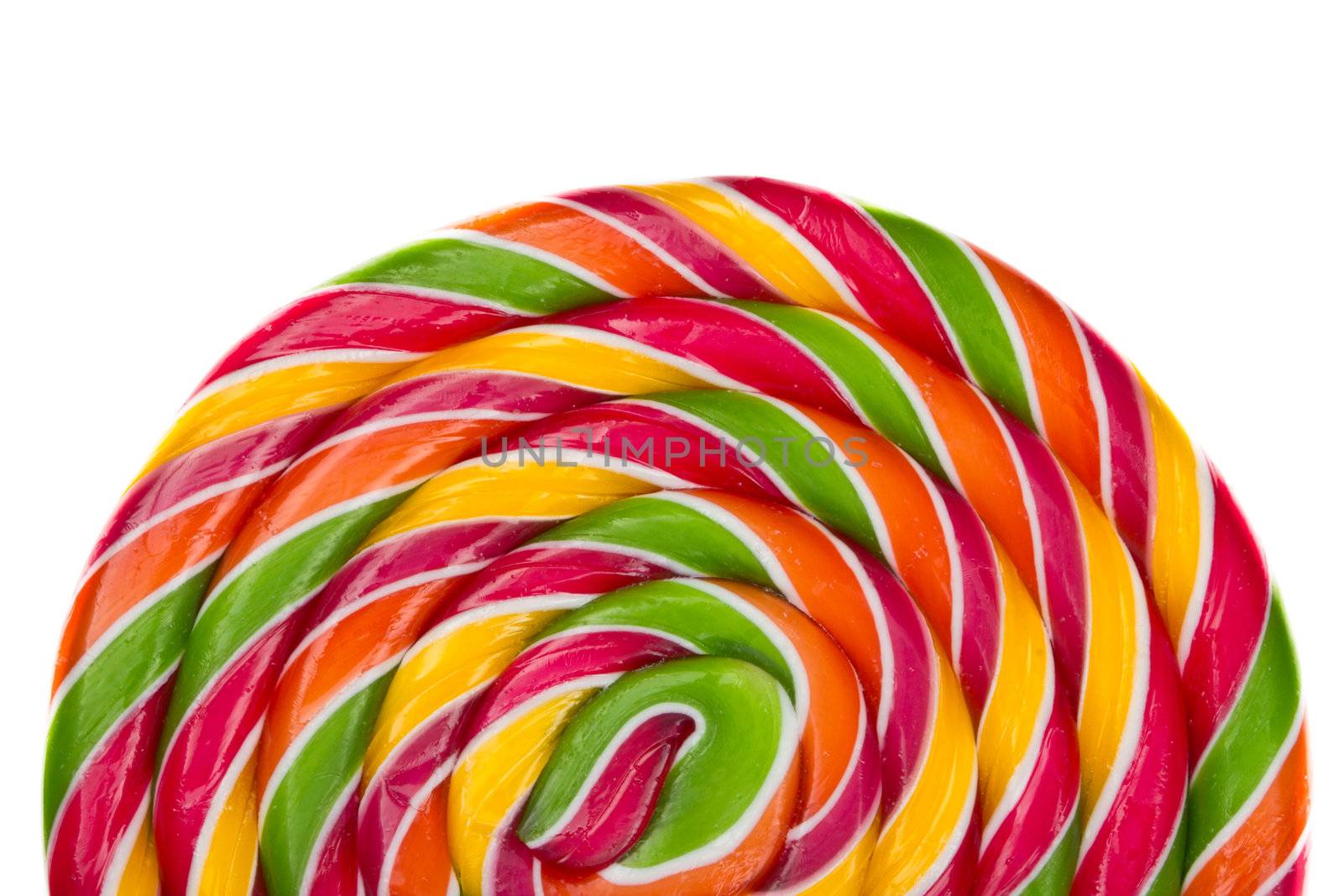 Lollipop candy on white background, rainbow colours