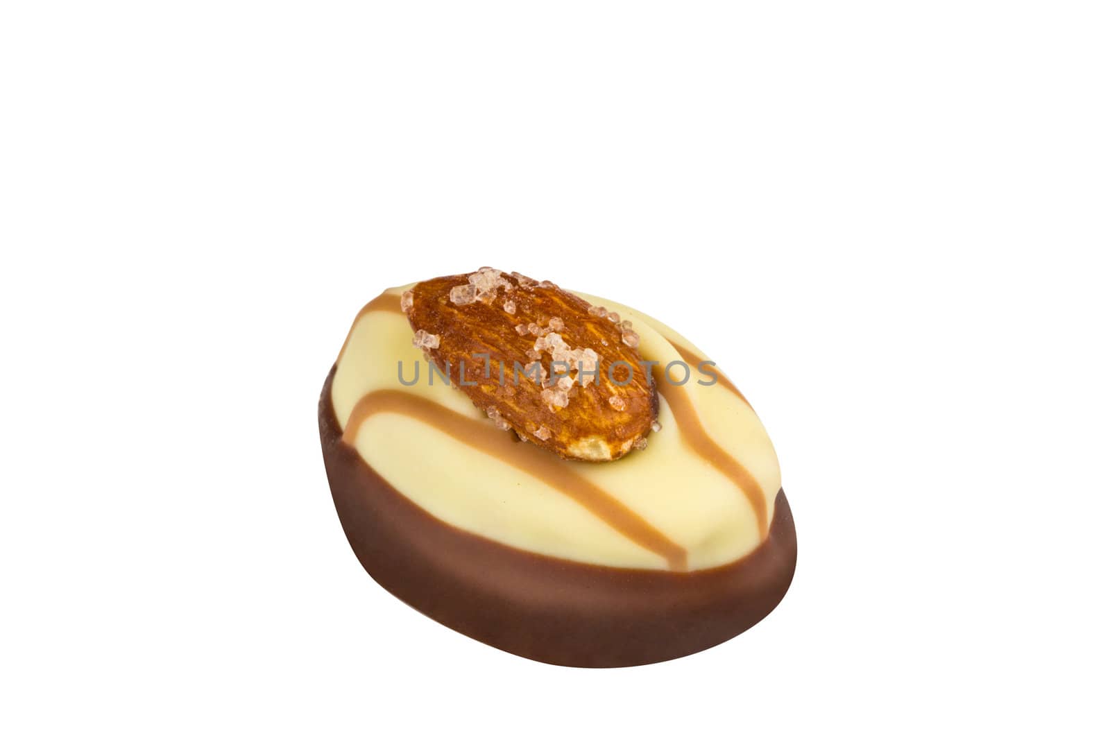 Chocolate morsel on white background